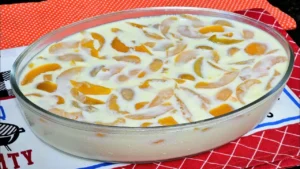 Sobremesa de Pêssego Gelada Que não Vai ao Fogo e Fica Pronta Rápido