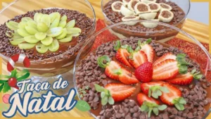 Sobremesa de Morango e Uva na Taça com Creme e Chocolate
