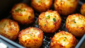 Batatas na air fryer crocantes que ficam douradinhas e cheias de sabor
