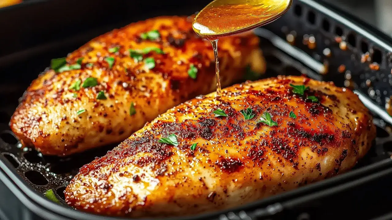 Frango com aspargos na airfryer que fica suculento e pronto em minutos