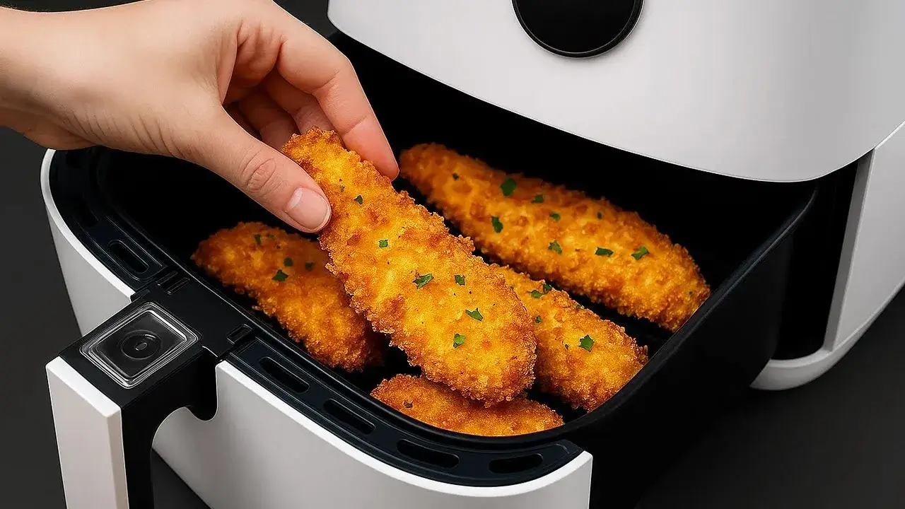 Frango na air fryer crocante com molho de queijo cremoso que derrete na boca