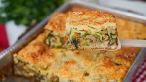 Torta de sardinha dourada feito no liquidificador