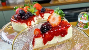 Cheesecake de Morango Caseira com Base de Biscoito e Geleia Natural