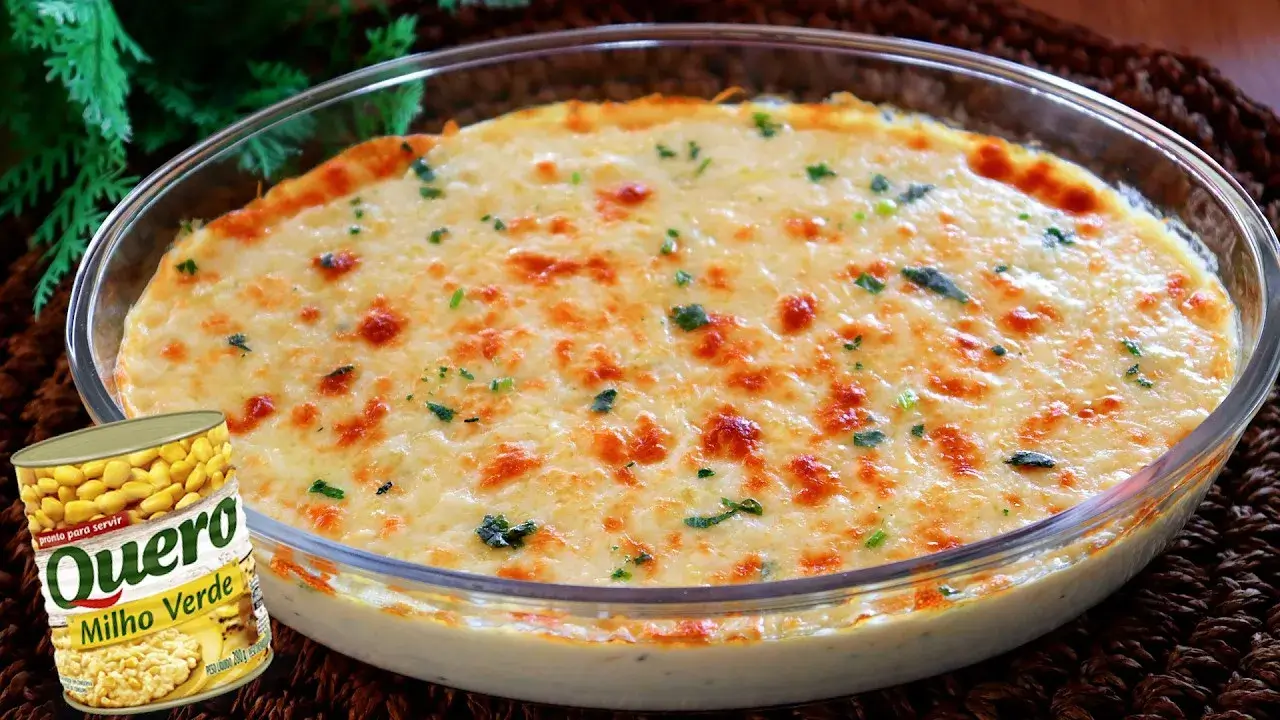 Creme de Milho Cremoso com Mussarela Gratinada Fácil e Rápido