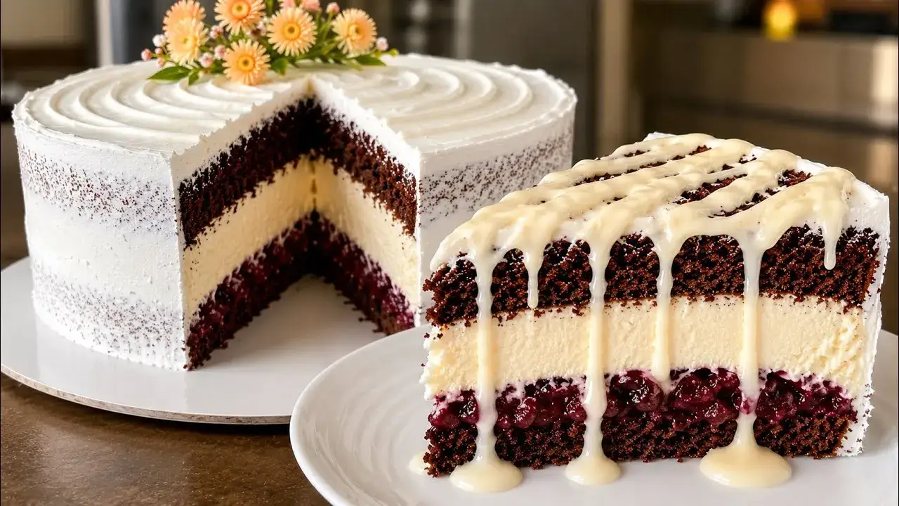 Bolo de Chocolate com Recheio de Leite Ninho e Morango de Vitrine